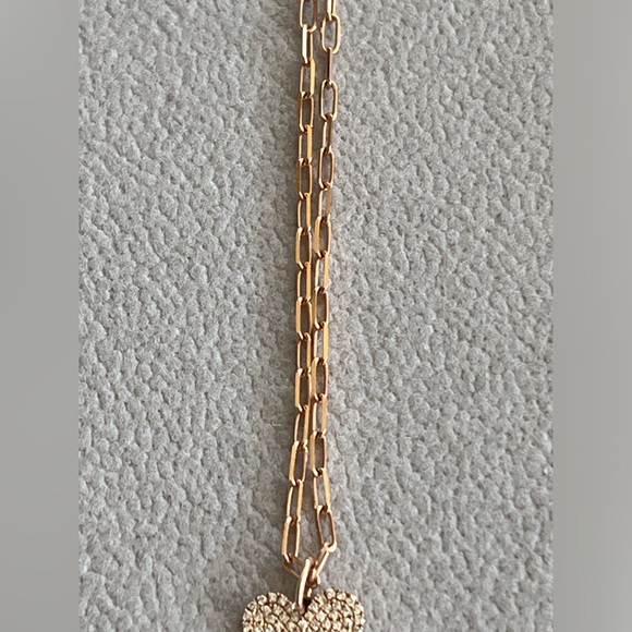 Shy creations 14k rose gold paper clip pave diamond elongated heart necklace - Picture 12 of 16